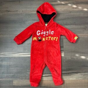 Sesame Street Elmo "Giggle Monster" Hooded Romper - Red - Size 18 Months
